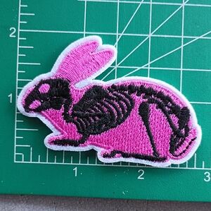 2/$10 Vibrant Pink and Black Rabbit Skeleton Patch